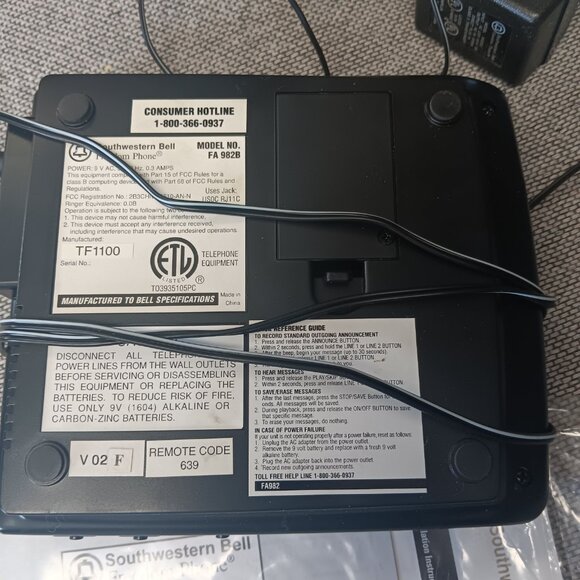 Vtg Southwestern Bell Freedom Phone (FA982) 2-Line Digital Answering Machine - Picture 3 of 16